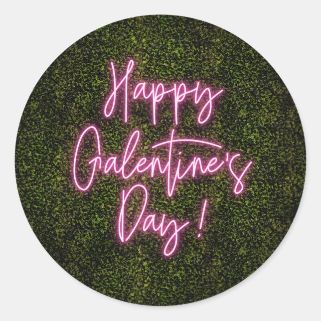Happy Galentine's Day Neon Sign Valentine's Day Classic Round Sticker (Front)