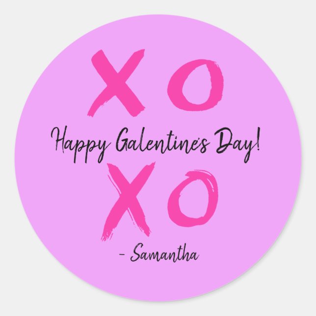 Happy Galentine's Day Pink and purple XOXO - Classic Round Sticker (Front)