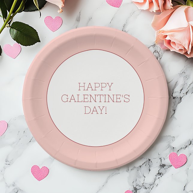 Happy Galentine's Day Pink Girly Typography Simple Paper Plate (Happy Galentine's Day Pink Girly Typography Simple Paper Plates)