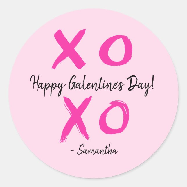 Happy Galentine's Day Pink Personalised XOXO - Classic Round Sticker (Front)