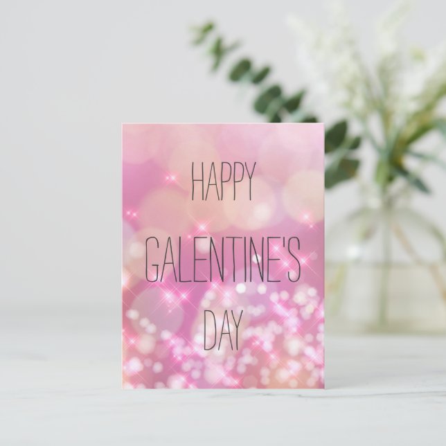 Happy Galentine's Day -  Pink Sparkles Postcard (Standing Front)