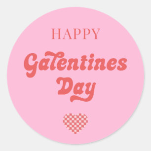 Happy Galentines Day Retro Pink Classic Round Sticker