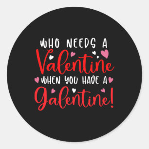 Happy Galentines Day Uni Adult Women's Black Small Classic Round Sticker