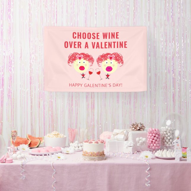 Happy Galentines Day Valentines Party Fun Wine Banner (Party)