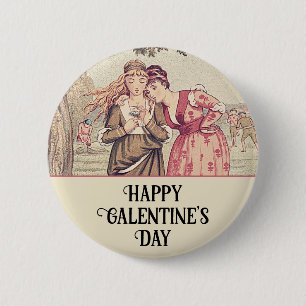 Happy Galentine's Day Vintage Victorian Friendship 6 Cm Round Badge