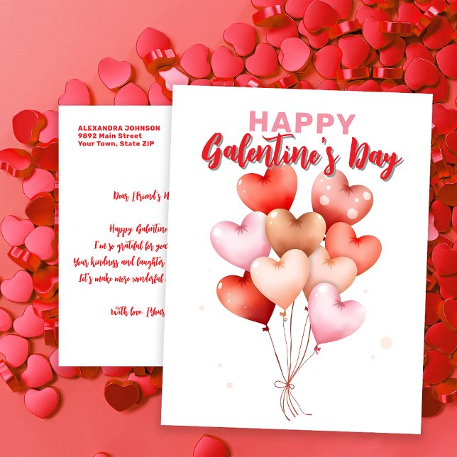 Happy Galentine's Day with Heart-Shaped Balloons Postcard (Creator Uploaded)