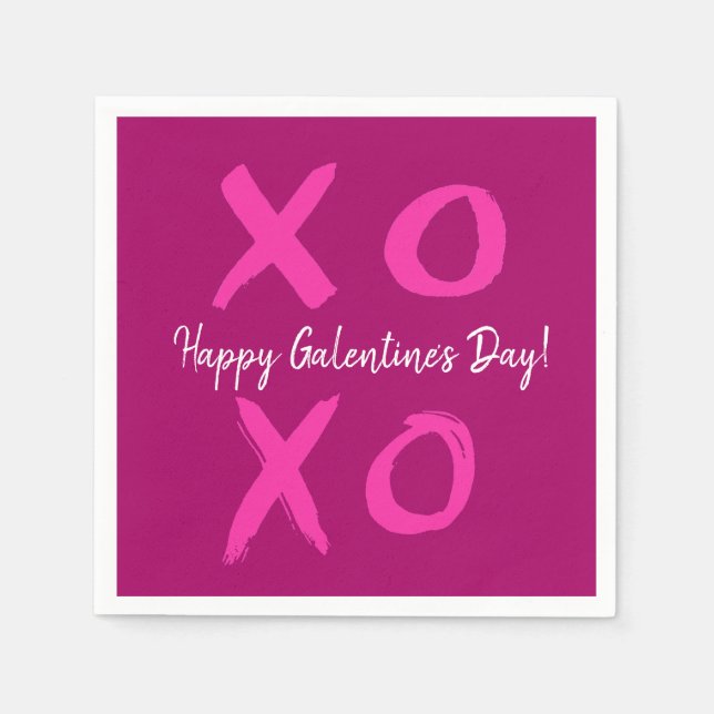 Happy Galentine's day XOXO Pink Valentine's Napkin (Front)