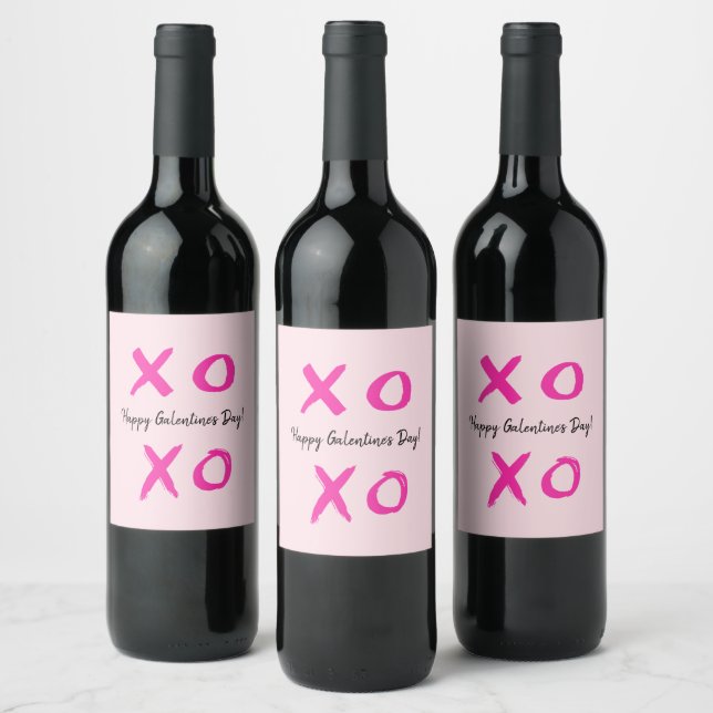 Happy Galentine's Day XOXO pink  Wine Label (Bottles)