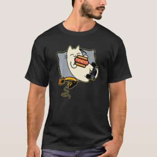 Happy Gamer Cat Eating Frankfurter And Susage Game T-Shirt