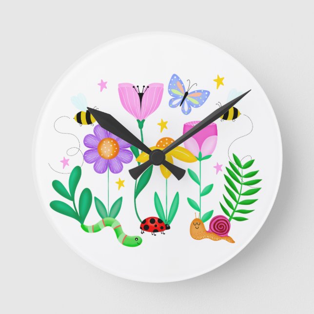 Happy Garden Creatures Round Clock (Front)