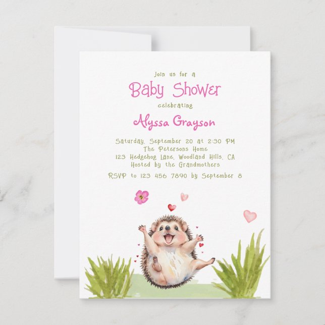 Happy Garden Party Hedgehog Baby Shower Invitation (Front)