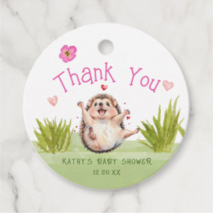 Happy Garden Party Hedgehog Baby Shower Thank You Favour Tags