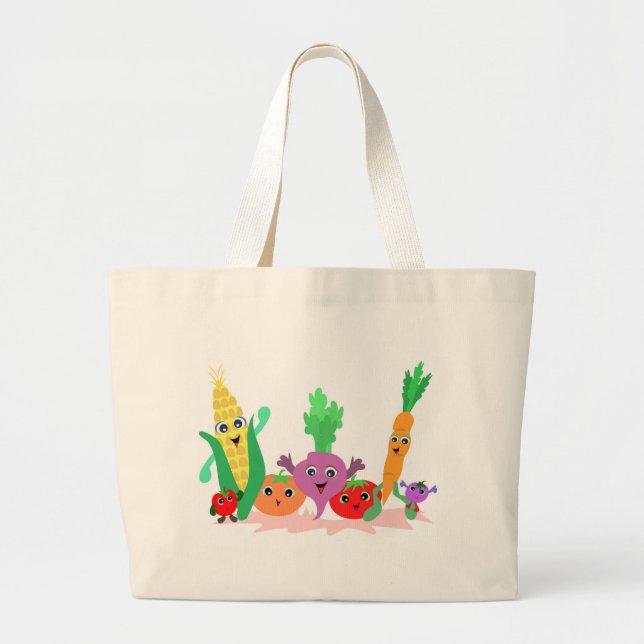 Happy Garden Vegetables Large Tote Bag (Front)