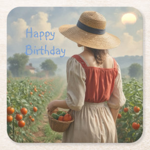 Happy Gardener Square Paper Coaster