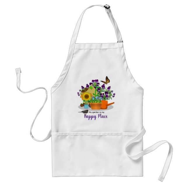 Happy Gardener White Canvas  Standard Apron (Front)