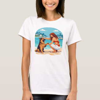 Happy German Shepherd And Woman Bonding On Beach T-Shirt