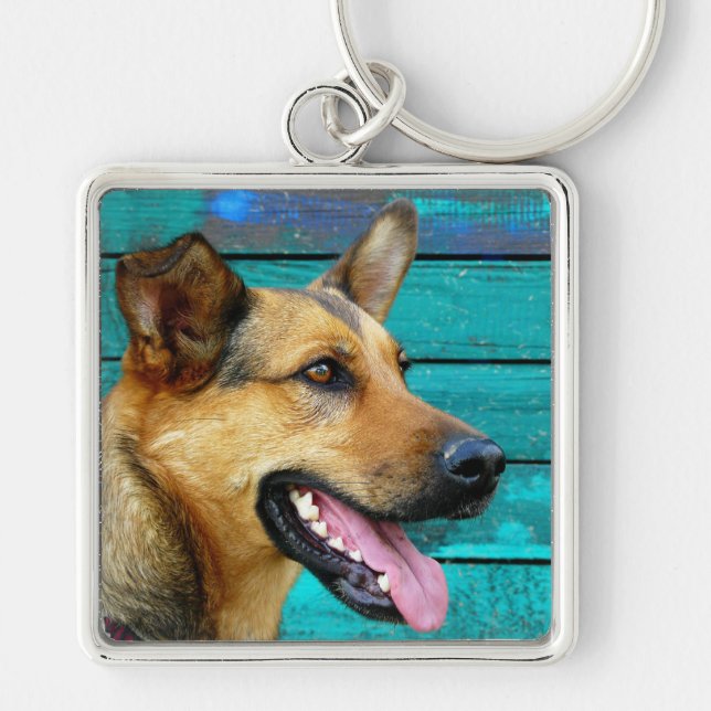 Happy German Shepherd Dog Key Ring (Front)