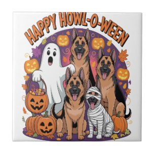 Happy German Shepherd Halloween Ceramic Tile