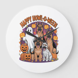 Happy German Shepherd Halloween Large Clock