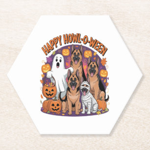 Happy German Shepherd Halloween Paper Coaster