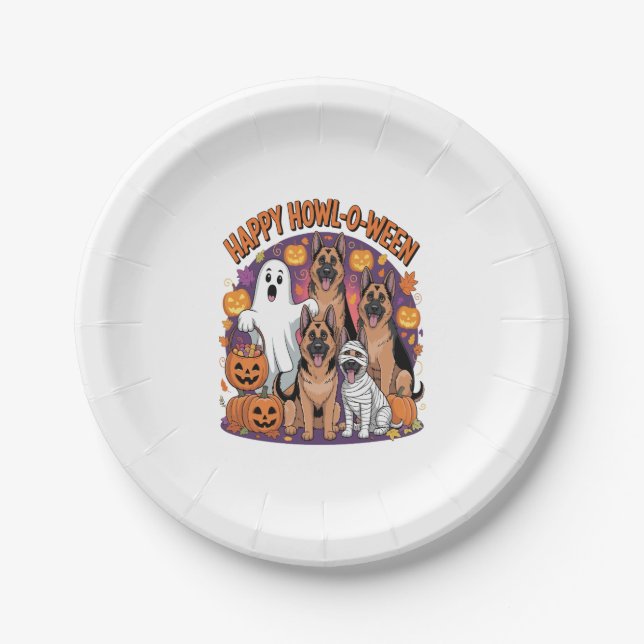 Happy German Shepherd Halloween Paper Plate (Front)
