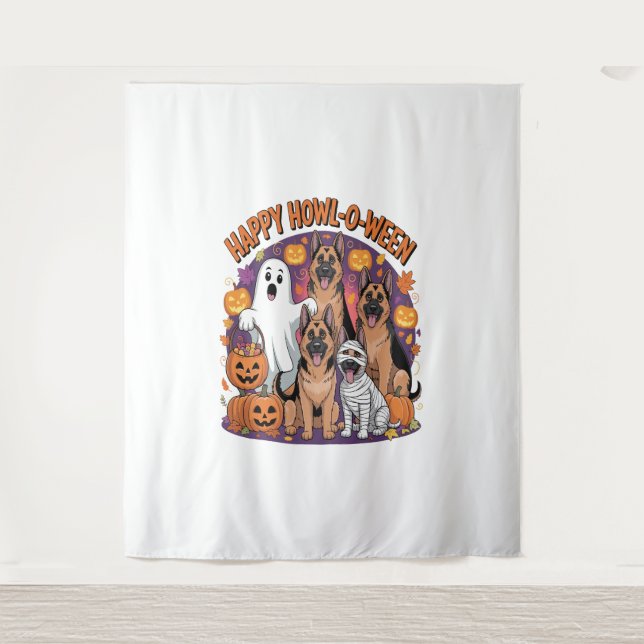Happy German Shepherd Halloween Tapestry (Front)