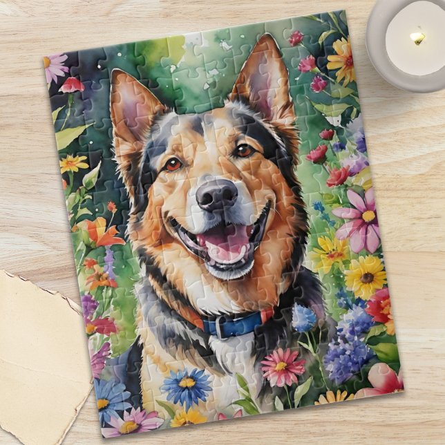 Happy German Shepherd Portrait Watercolor Animal Jigsaw Puzzle (Happy German Shepherd Portrait Watercolor Animal Jigsaw Puzzle)