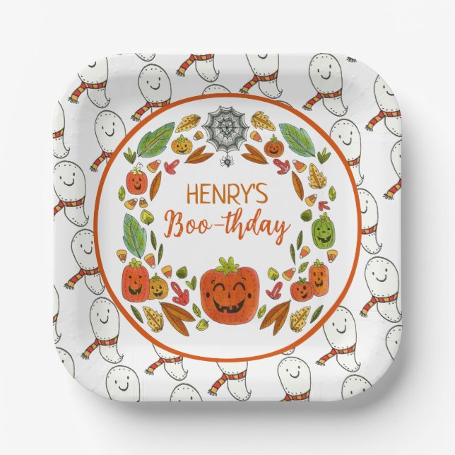 Happy Ghost Birthday Party Paper Plate (Front)