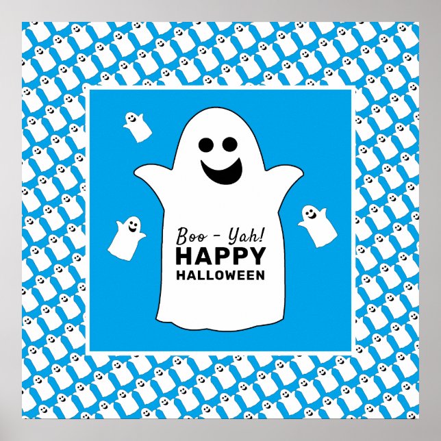 Happy Ghost, Blue Halloween Party Poster (Front)