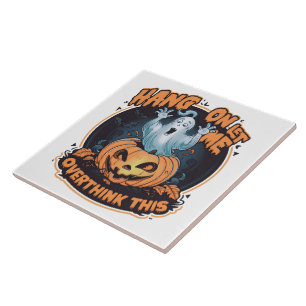 Happy ghost from a pumpkin for Halloween Ceramic Tile