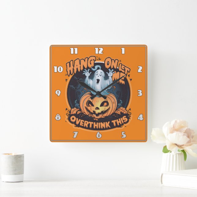 Happy ghost from a pumpkin for Halloween Square Wall Clock (Home)
