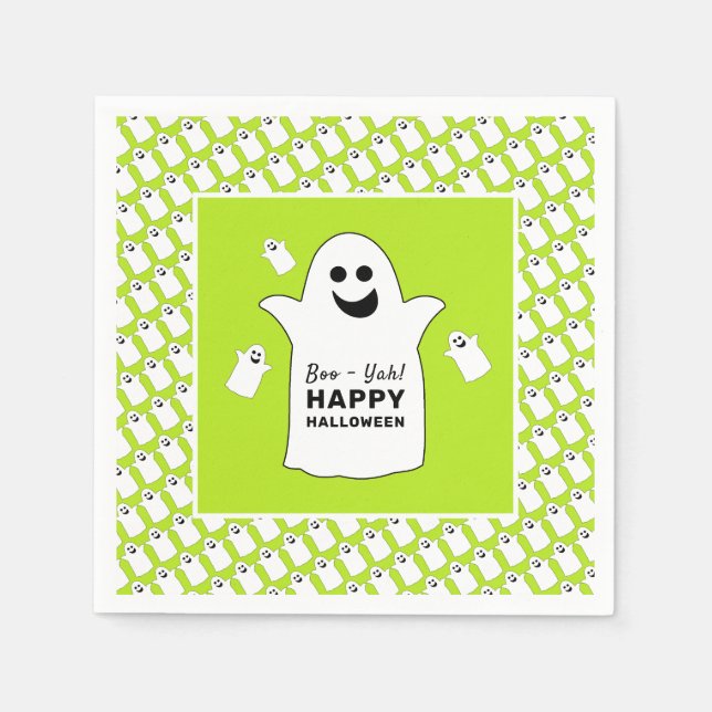 Happy Ghost, Green Halloween Party Napkin (Front)