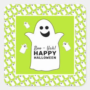 Happy Ghost, Green Halloween Party Square Sticker