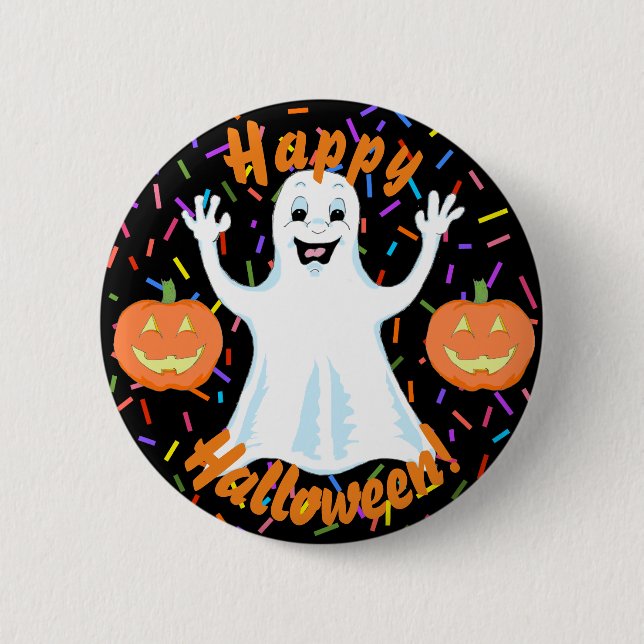 Happy Ghost Halloween Button (Front)