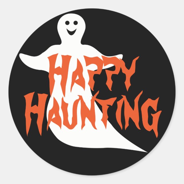Happy Ghost Happy Haunting Classic Round Sticker (Front)