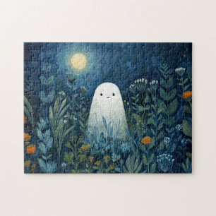 Happy Ghost in Moonlit Garden Jigsaw Puzzle