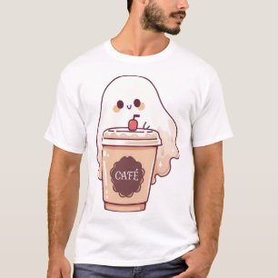 Happy Ghost Loves Coffee Sticker T-Shirt