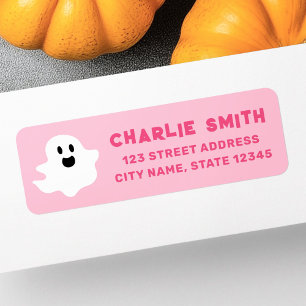 Happy ghost pink Halloween return address Label