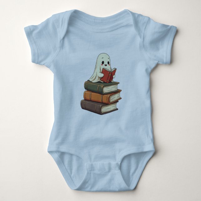 Happy Ghost Reader - Funny Bookworm Baby Bodysuit (Front)
