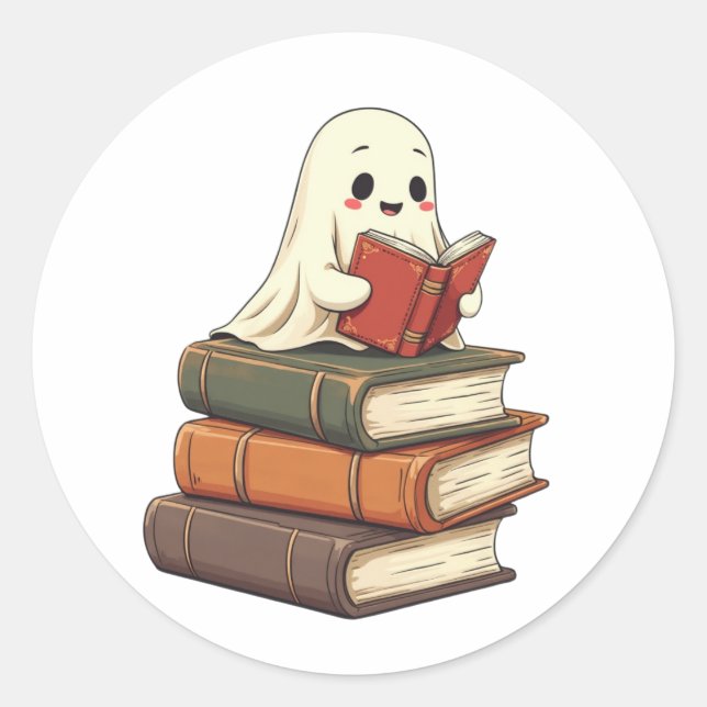 Happy Ghost Reader - Funny Bookworm Classic Round Sticker (Front)