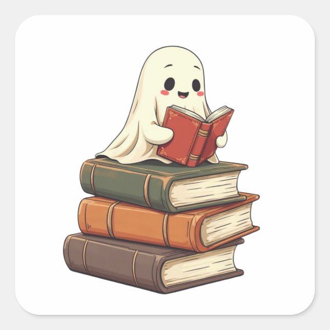 Happy Ghost Reader - Funny Bookworm Square Sticker (Front)