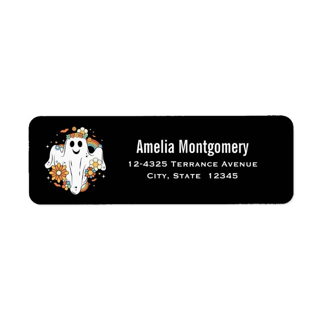 Happy Ghost Retro Hippie Vibe Address Return Address Label (Front)