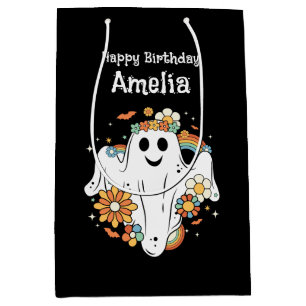 Happy Ghost Retro Hippie Vibe Birthday Medium Gift Bag