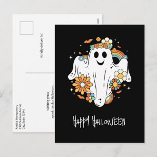 Happy Ghost Retro Hippie Vibe Halloween Holiday Postcard