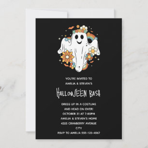 Happy Ghost Retro Hippie Vibe Halloween Invitation