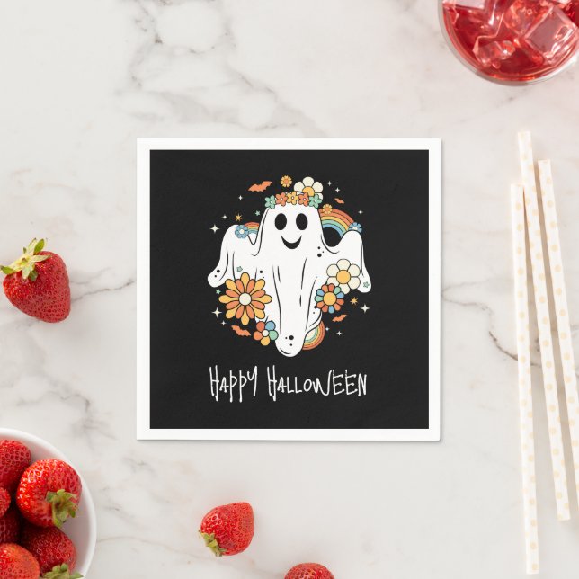 Happy Ghost Retro Hippie Vibe Halloween Napkin (Insitu)