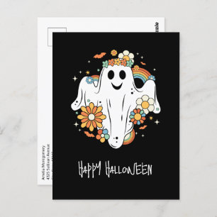 Happy Ghost Retro Hippie Vibe Halloween Postcard