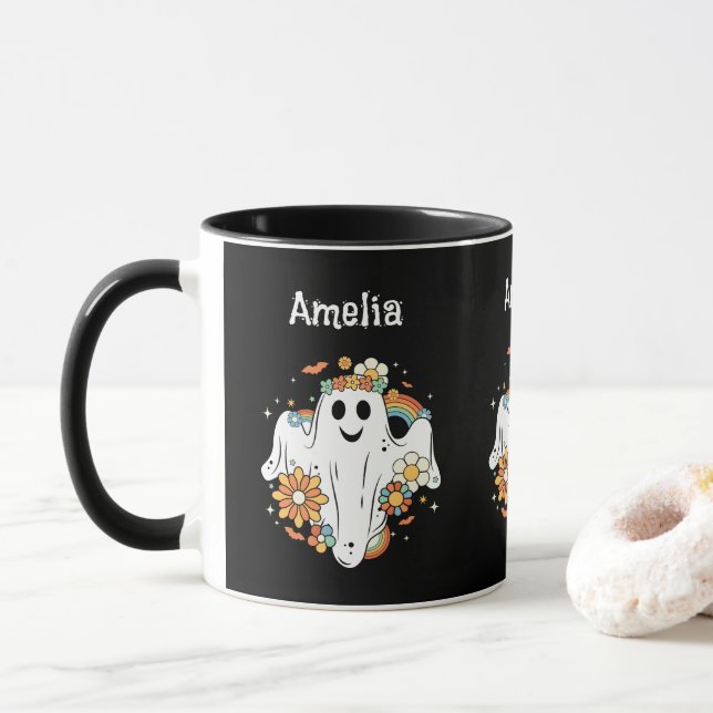 Happy Ghost Retro Hippie Vibe Mug (With Donut)