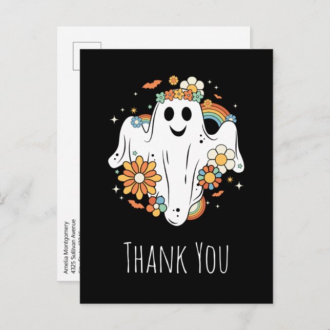 Happy Ghost Retro Hippie Vibe Thank You Postcard (Front/Back)