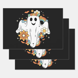 Happy Ghost Retro Hippie Vibe Wrapping Paper Sheet